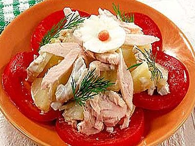 Салат с ветчиной и томатами